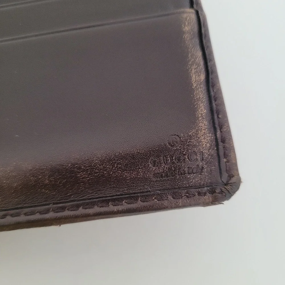 GUCCI GG Interlocking Men's Canvas Leather Card Bill Wallet Bifold Brown Designe